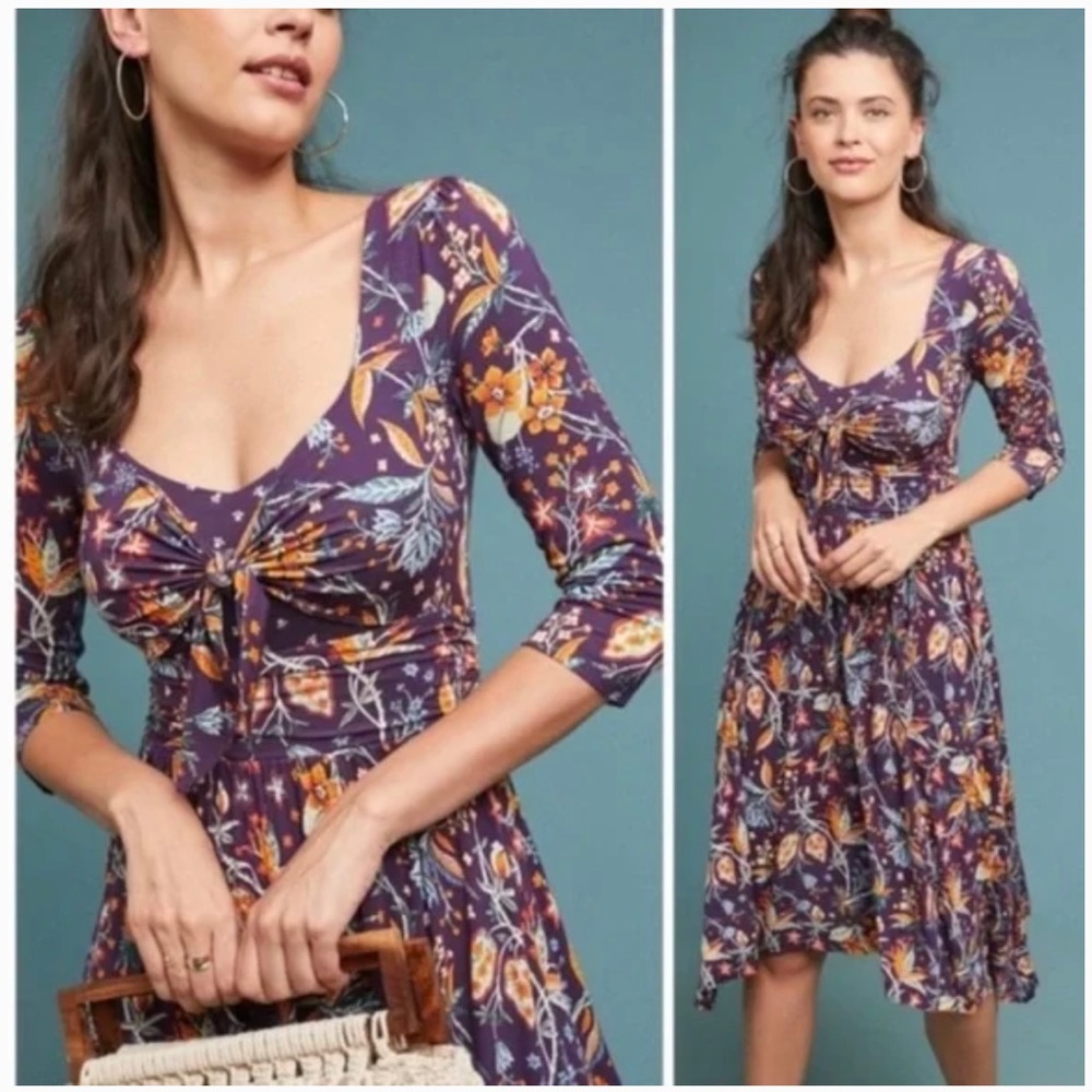 MAEVE BY ANTHROPOLOGIE 🍂 Sz. XS Beloved 3/4 sleeve tie front dress